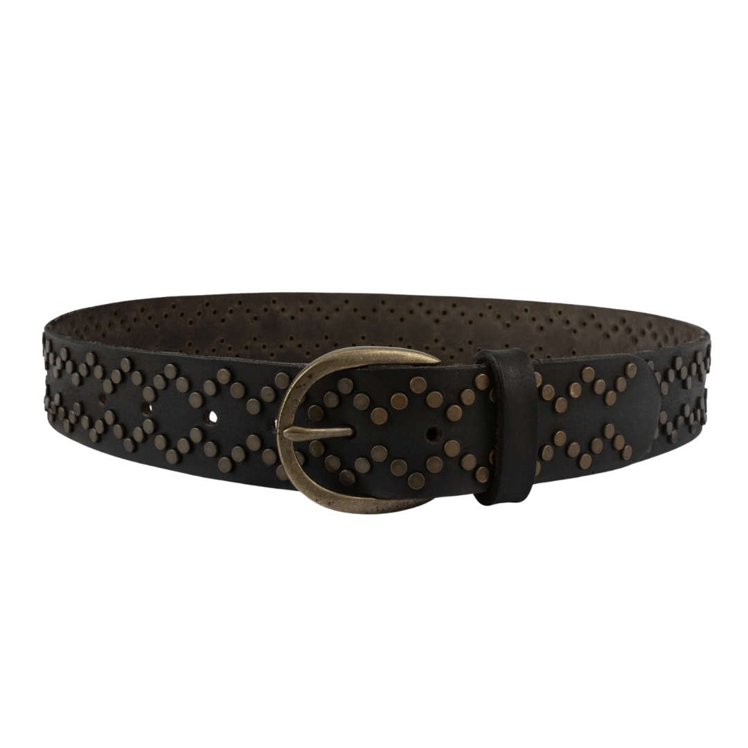 Demi Oval Buckle Studded Belt in Grey