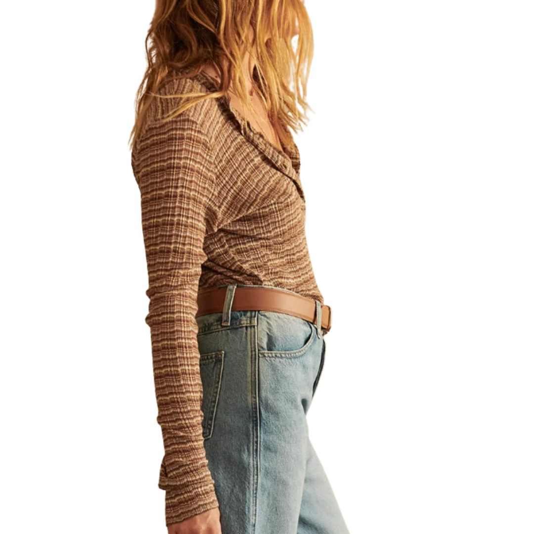 L/S Henley Top in Vintage Brown