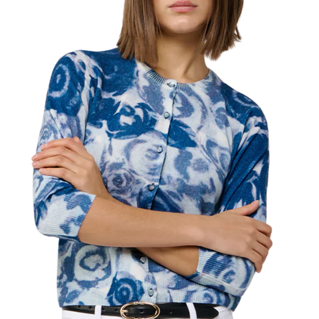 Watercolor Rose Baby Cardigan in Navy Combo