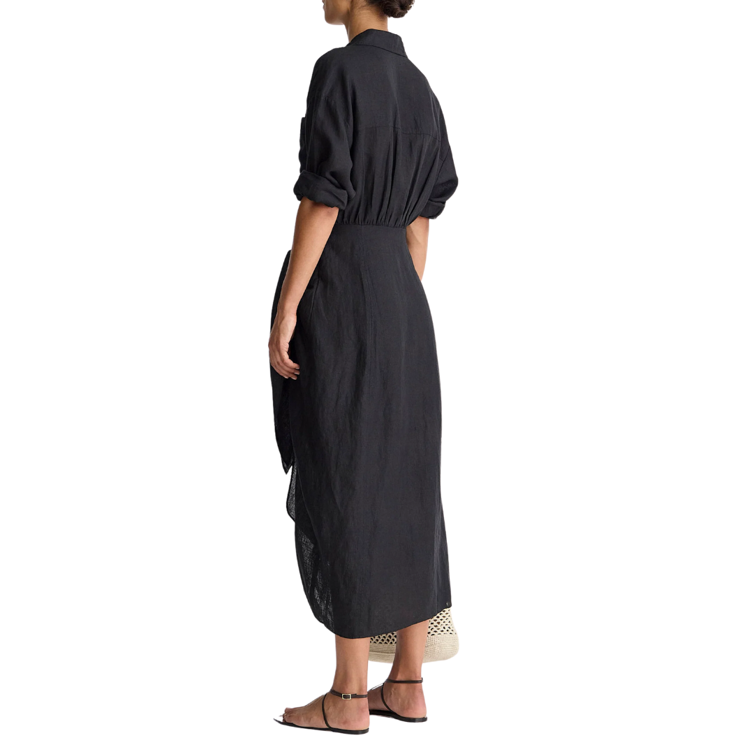 Alessandra Sarong Shirt Dress in Black