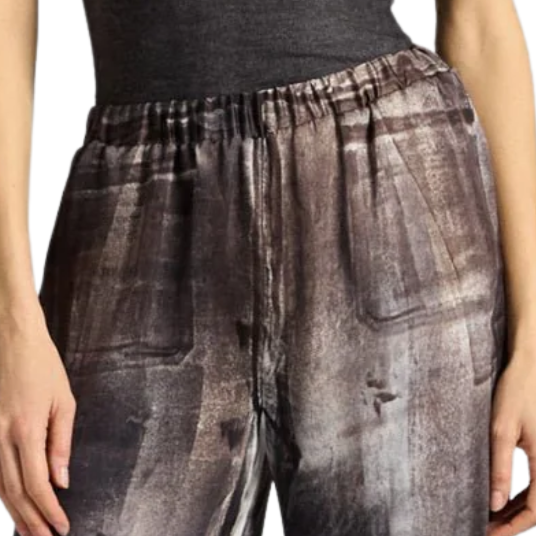 Murales Effect Silk Pants in Carruba