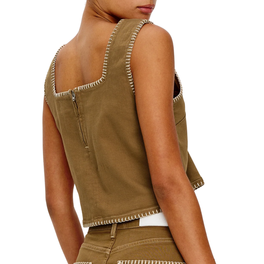 Carbon Top in Safari Embroidered