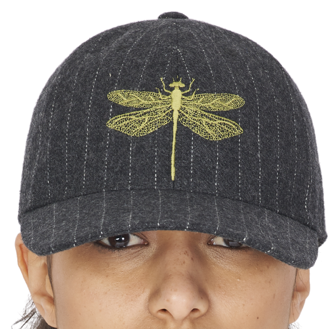 Pinstripe Wool Embroidered Cap in Graphite