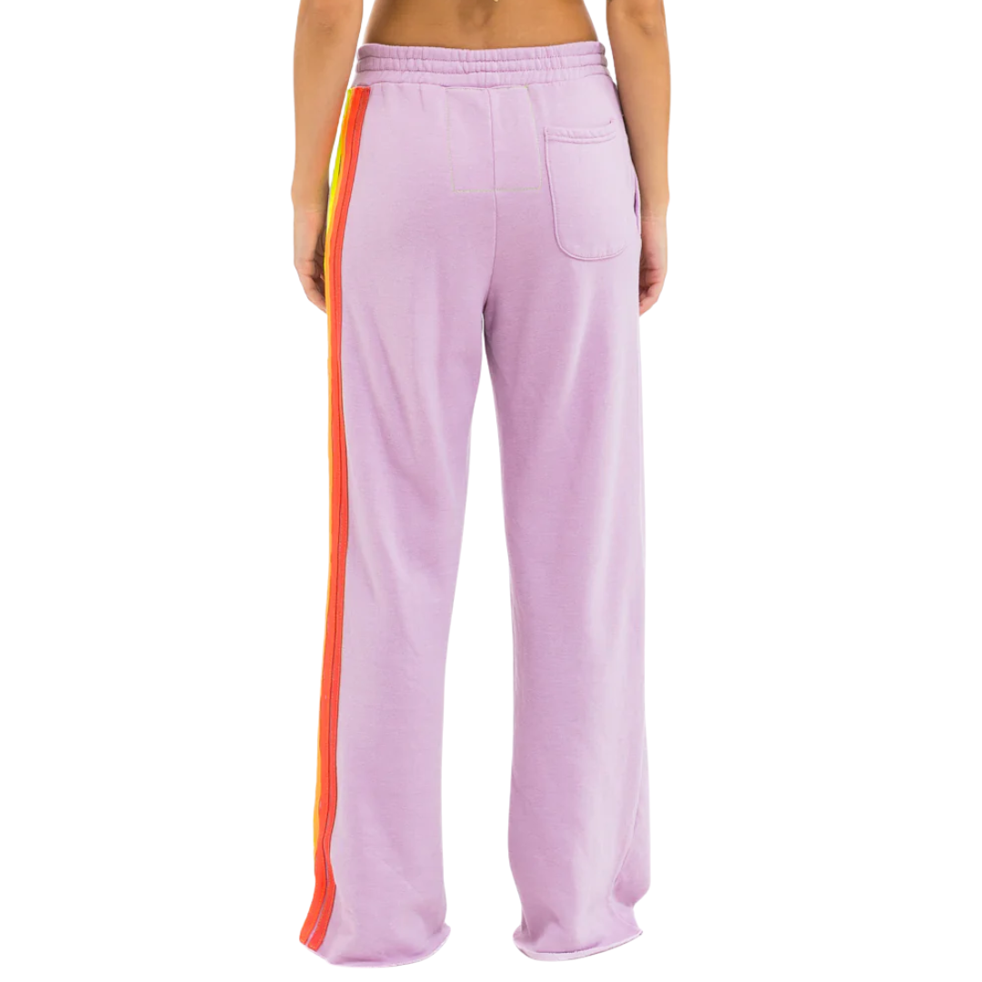 5 Stripe Wide Sweatpants in Mauve/White Neon