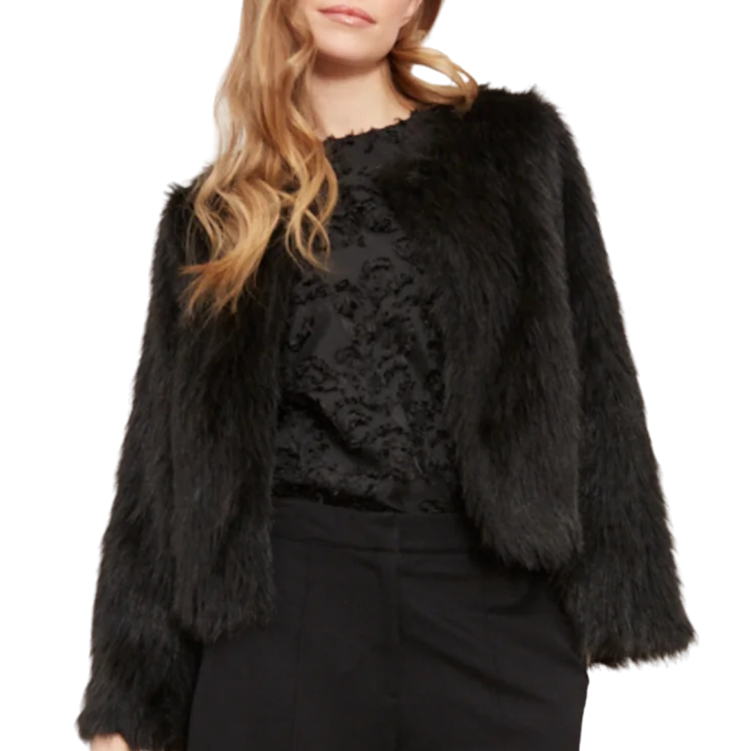 Blaine Collarless Faux Fur Jacket in Black