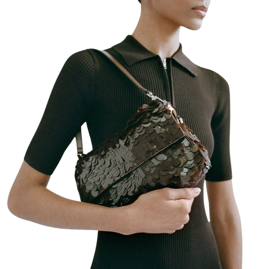 Timmy Convertible Shoulder Bag in Cacao Sequins