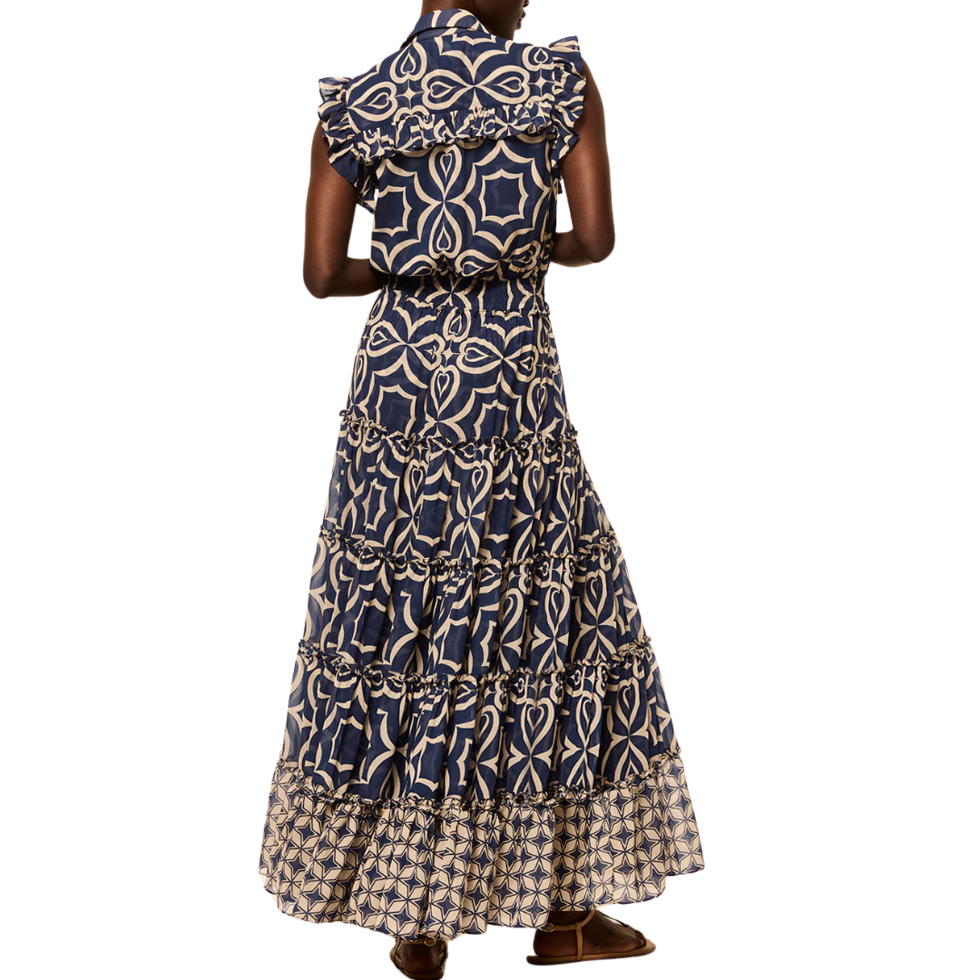 Trina Dress in Blue Mosaic Tile