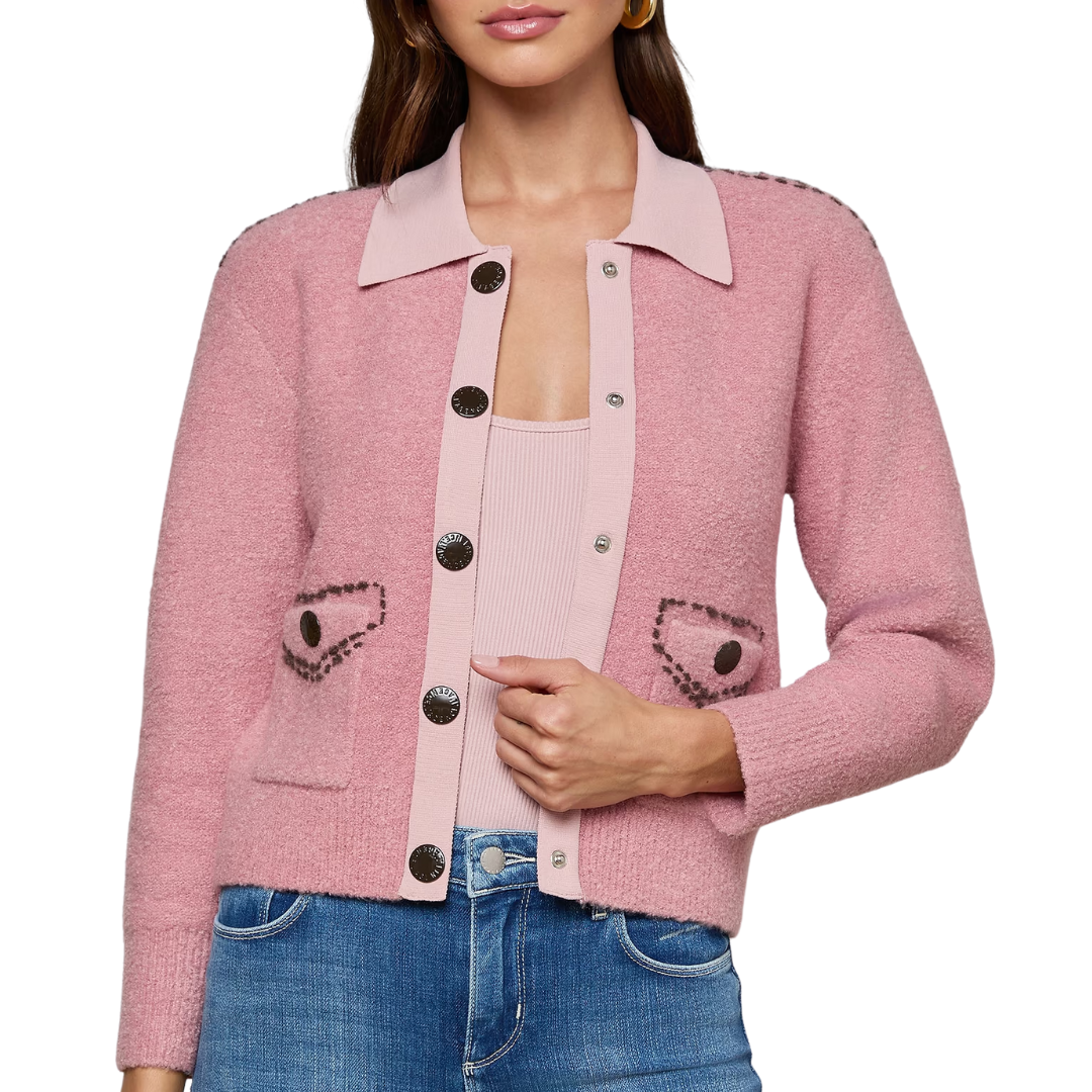 Poetry Cardigan in Mauve Rose/Dark Brown