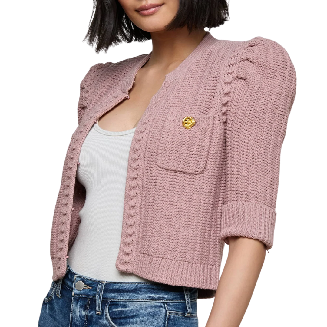 Delilah Cropped Cardigan in Light Mauve/Gold
