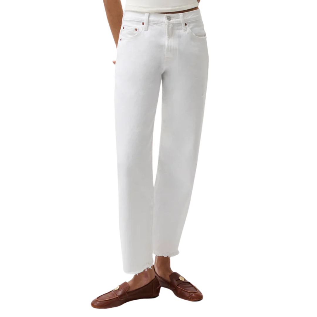 Lexi Mid Rise Bowed Straight Jean in Luxe White Vintage