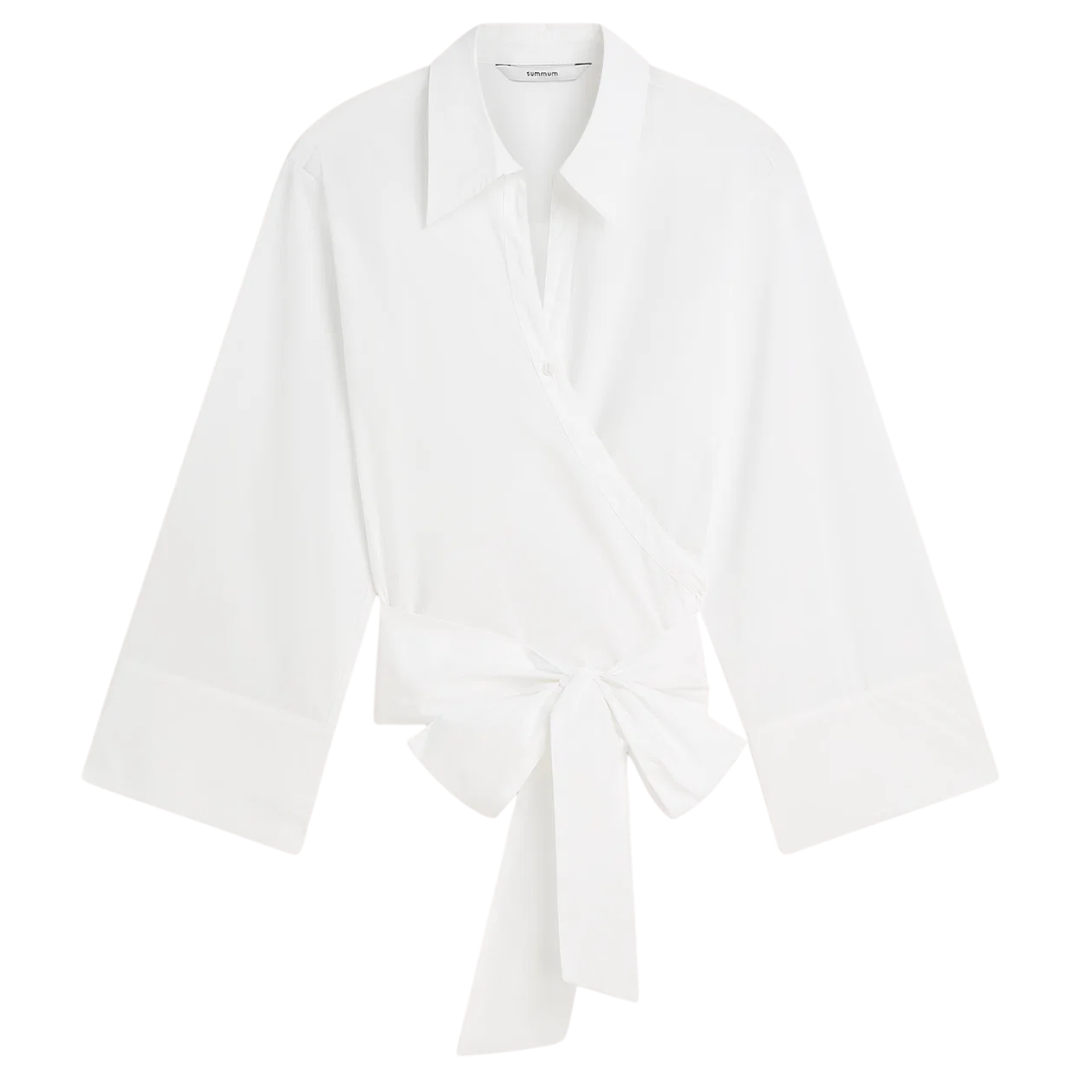 Wrap Blouse Crispy Poplin in White