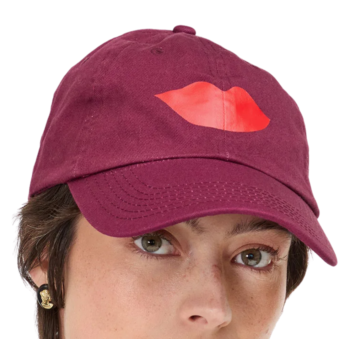 Baseball Hat in Oxblood with Lips