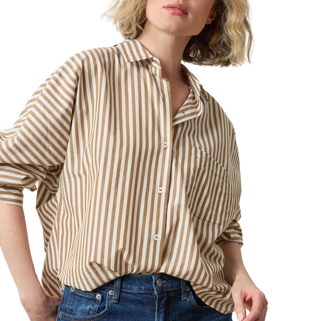 Dolman Sleeve Button Down in Dijon/Talc Stripe