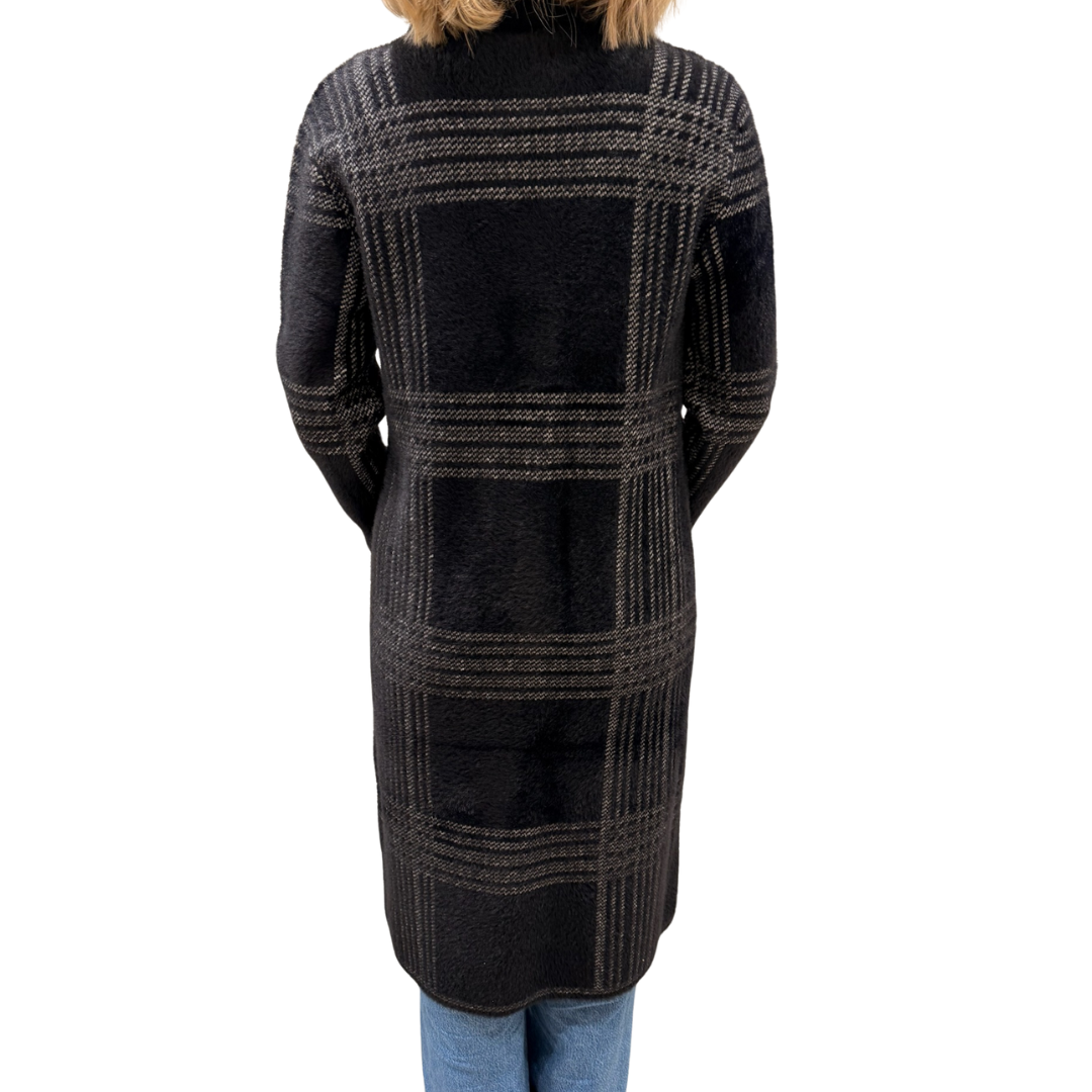 Lorie Single-Breasted Knit Coat in Black