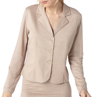 Stretch Linen Three Button Blazer in Desert