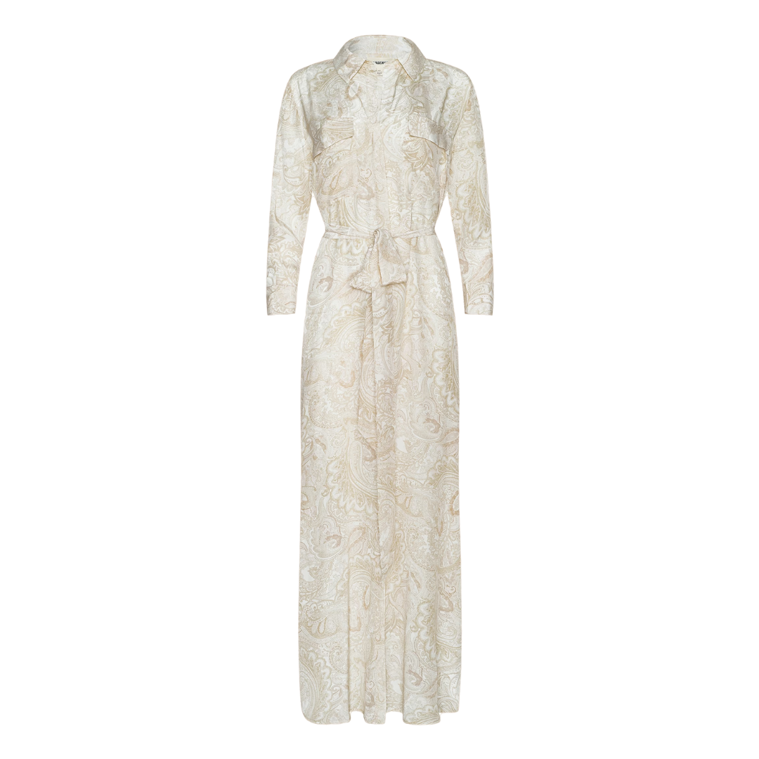 Cameron Silk Shirt Dress in Vintage White Tonal Paisley
