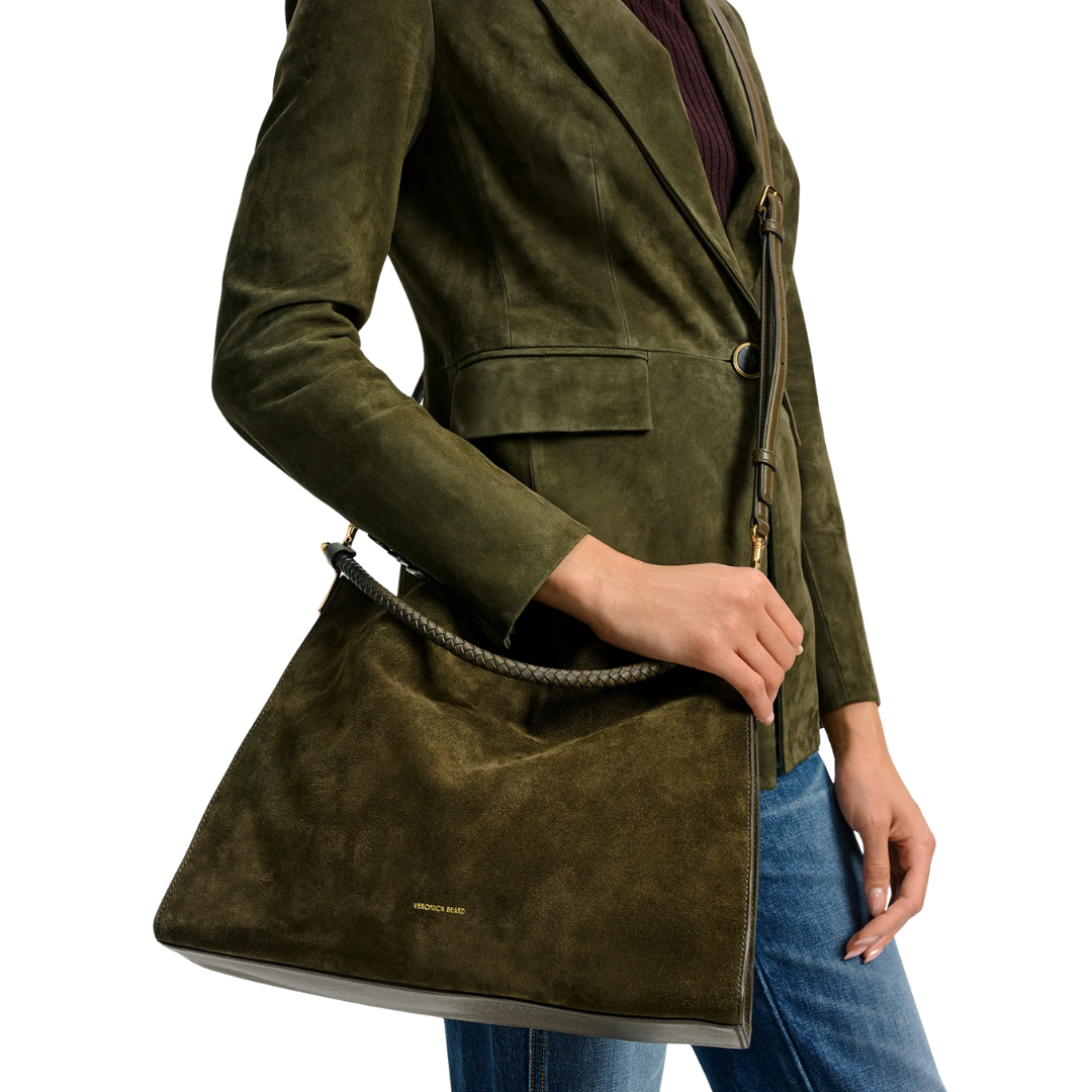 Vida Suede Shoulder Bag in Cypress