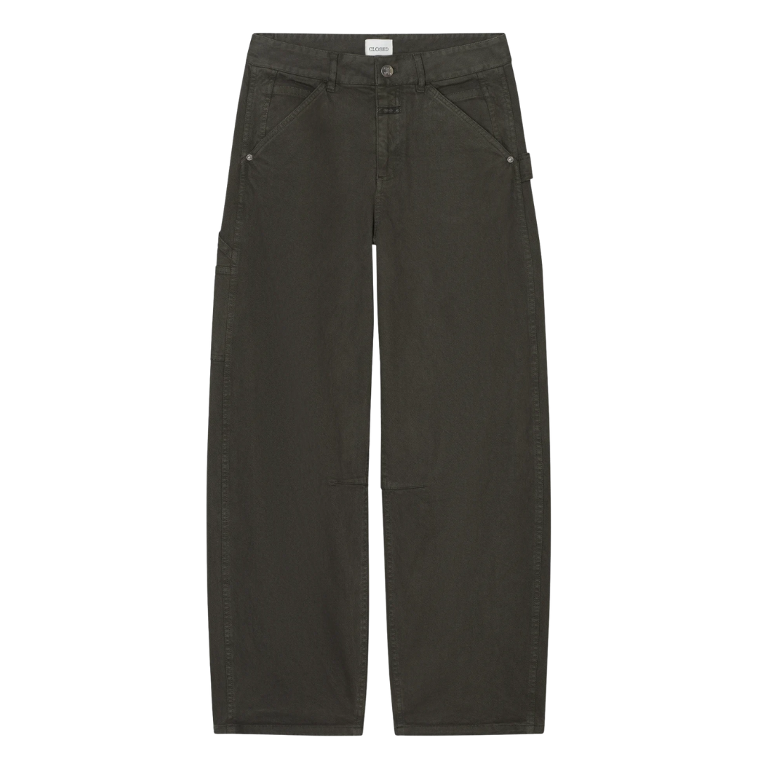 Bouna Wide Cotton-Stretch Pants in Juniper Green