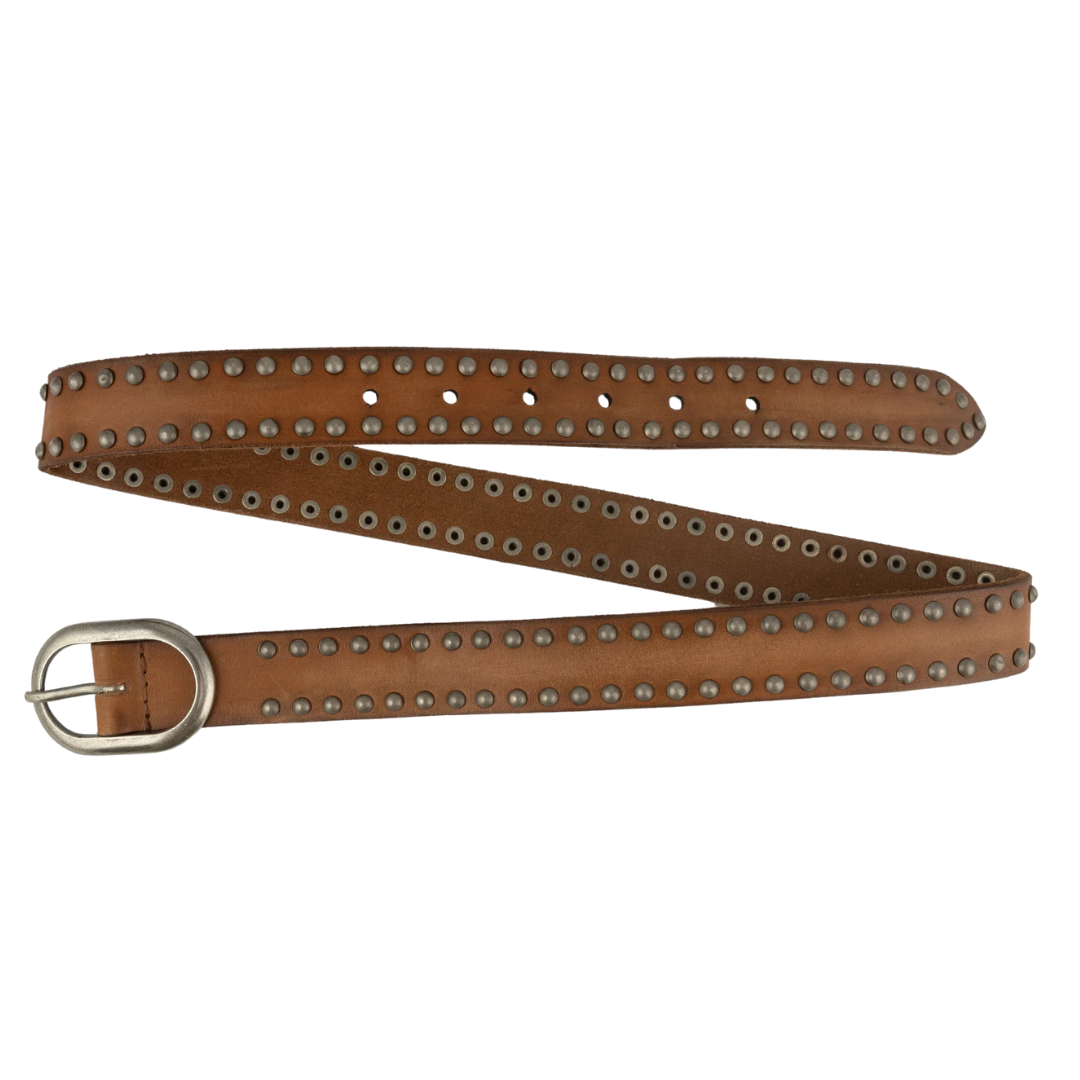 Zwier Oval Buckle Studded Belt in Camel