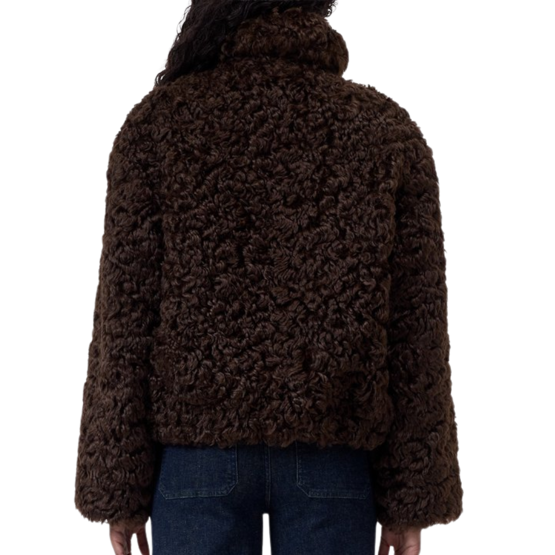 Faux Fur Jacket in Cinder Brown