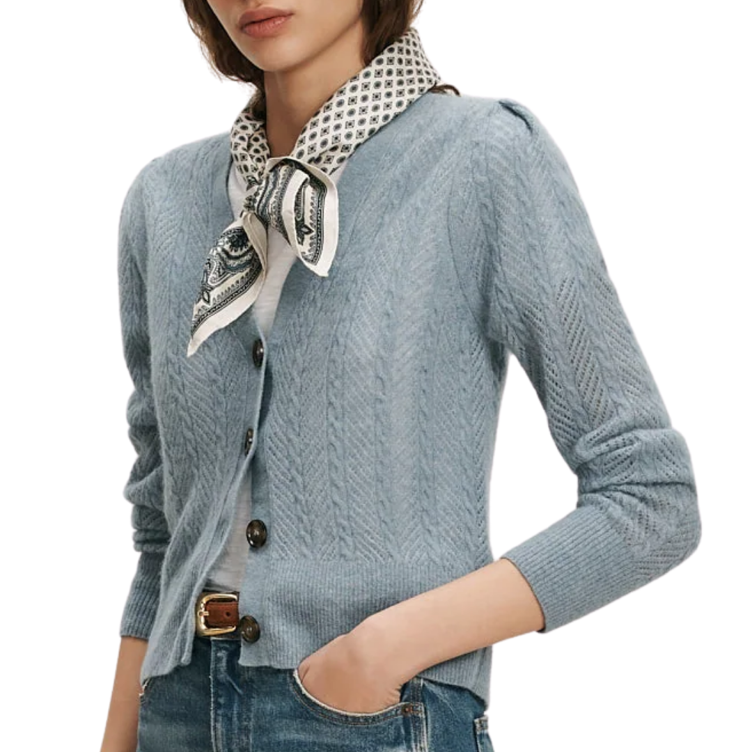Solene Pointelle Cardigan in Blue River