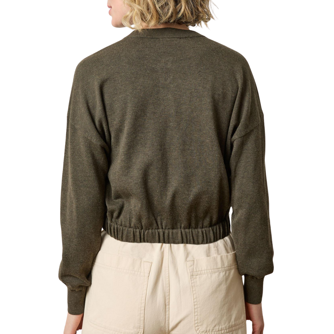 Elastic Waist Henley Sweater in Fir