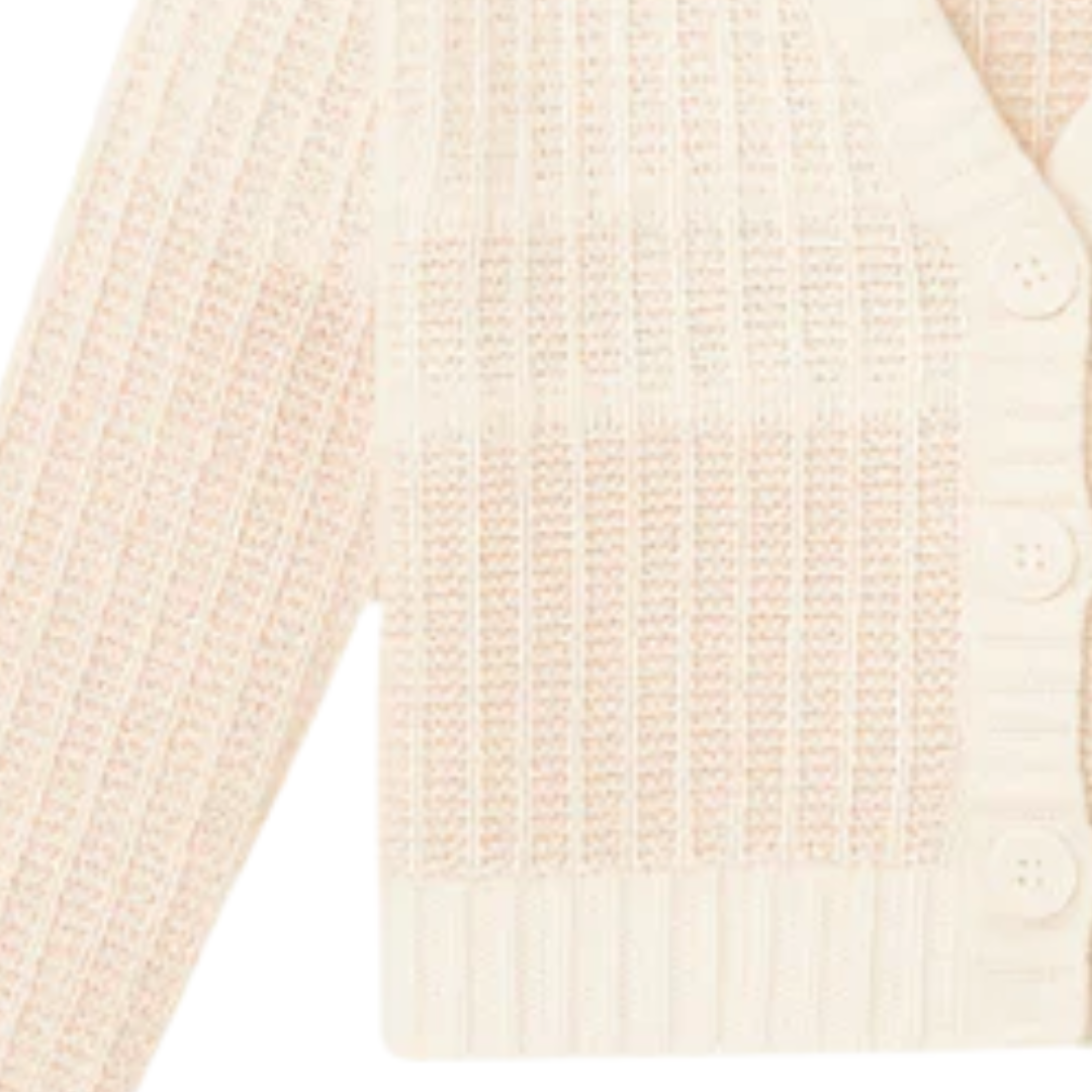 2-Tone Jacquard Cropped V-Neck Cardigan in White/Sand
