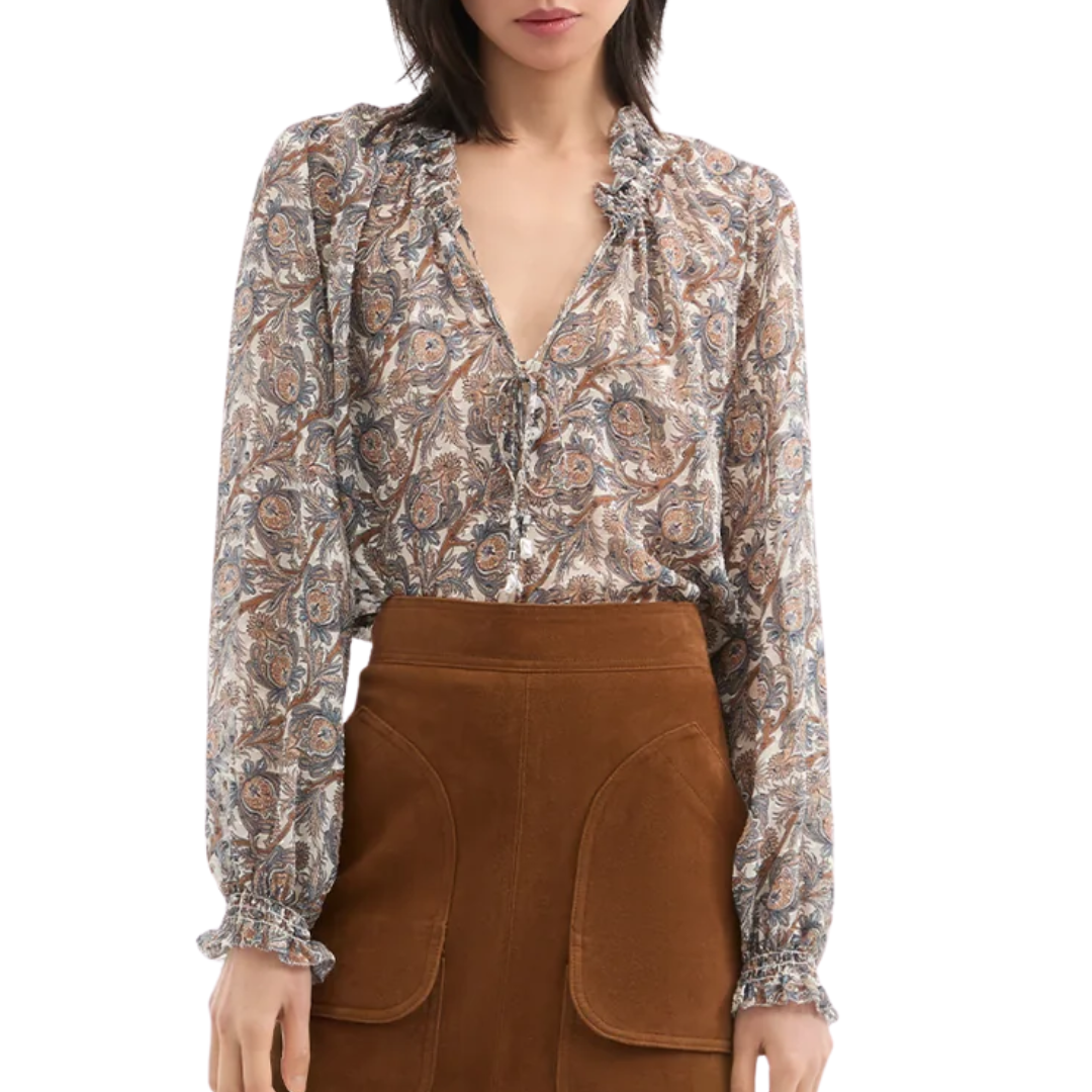Hickory Silk Blouse in Dove Multi