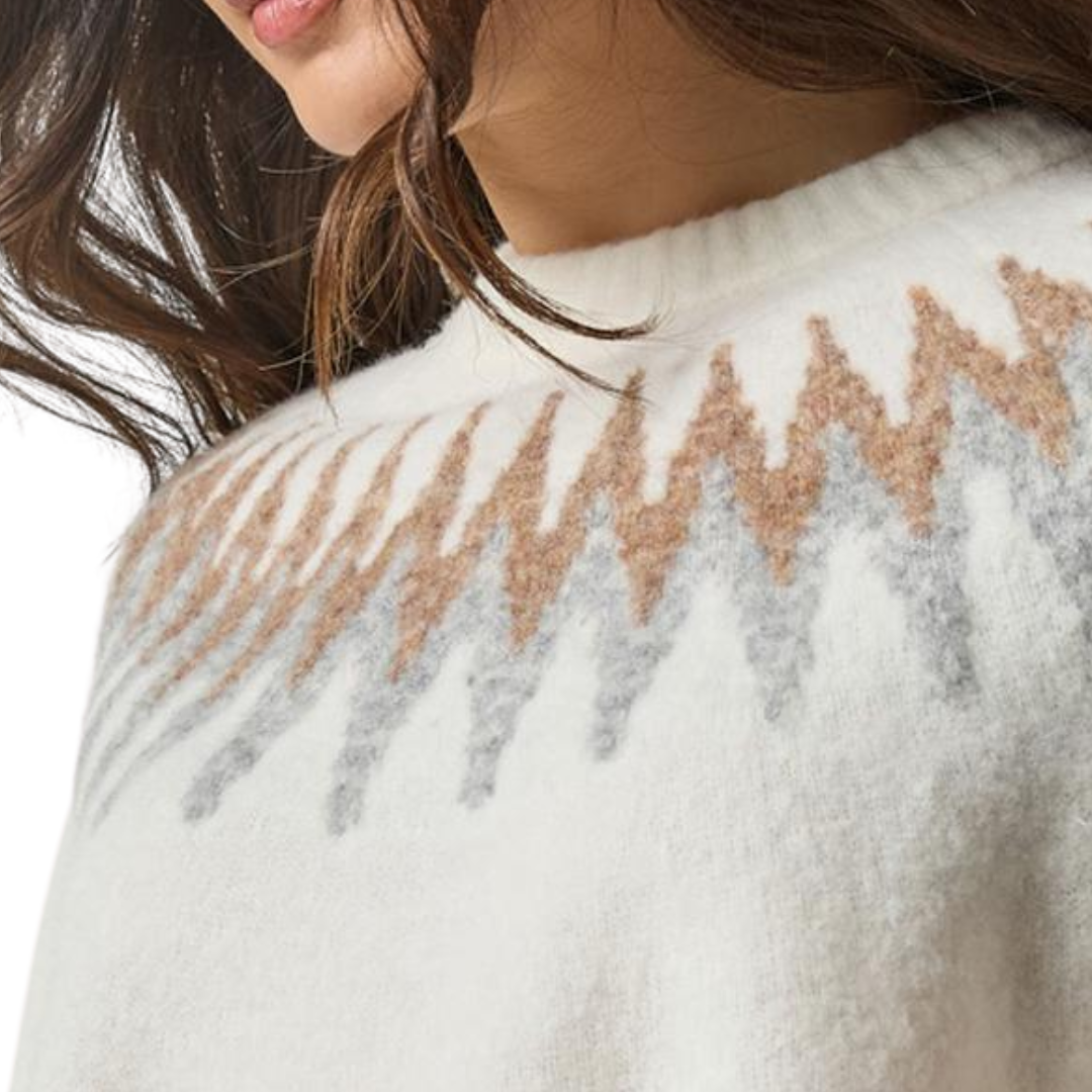 Short Sleeve Fairisle Sweater in Winter White