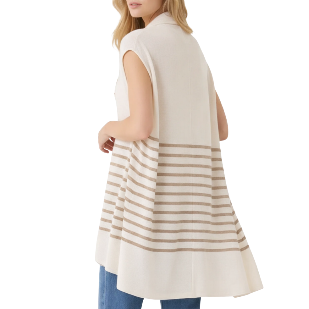 Stretch Linen Knit Stripe Cardigan in Desert