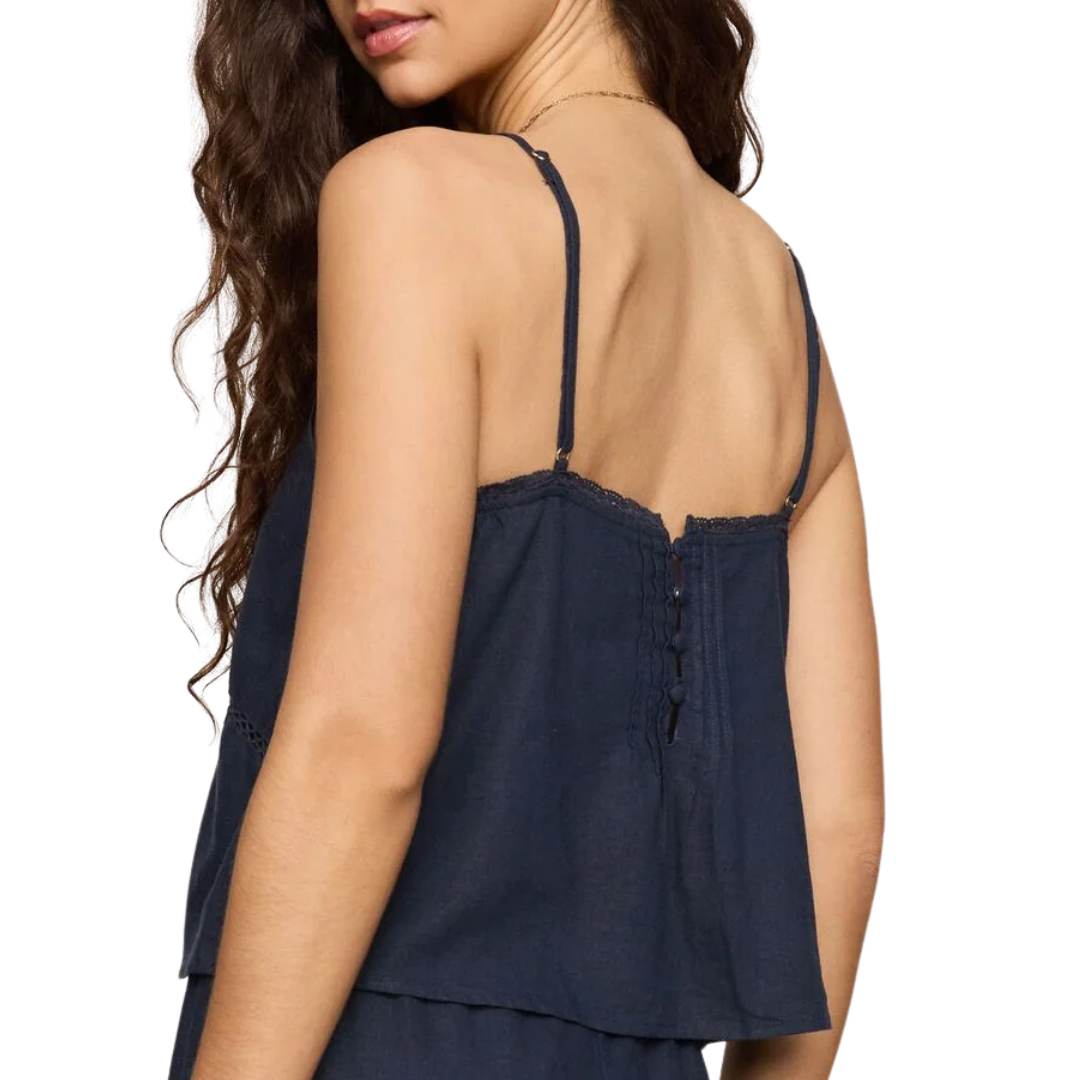 Lille Embroidered Woven Tank Top in Eclipse