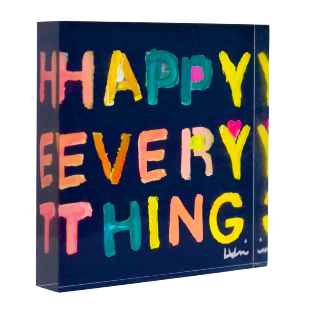 Happy Everything Block of Love in Navy Sky Small