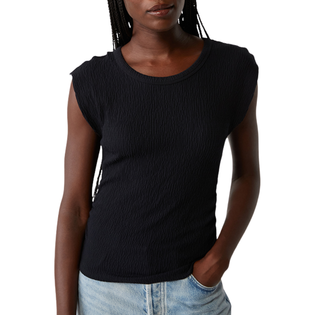 Leighton Crew Neck Power Shoulder in Black