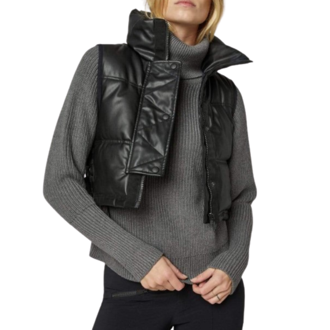 La Vitesse Cropped Vest in Leather-Like Black