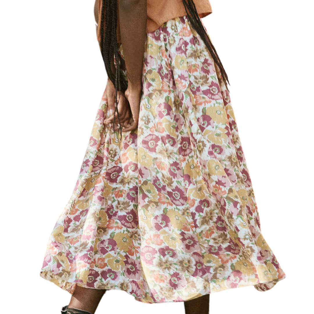 The Papyrus Skirt in Golden Lilac Flower
