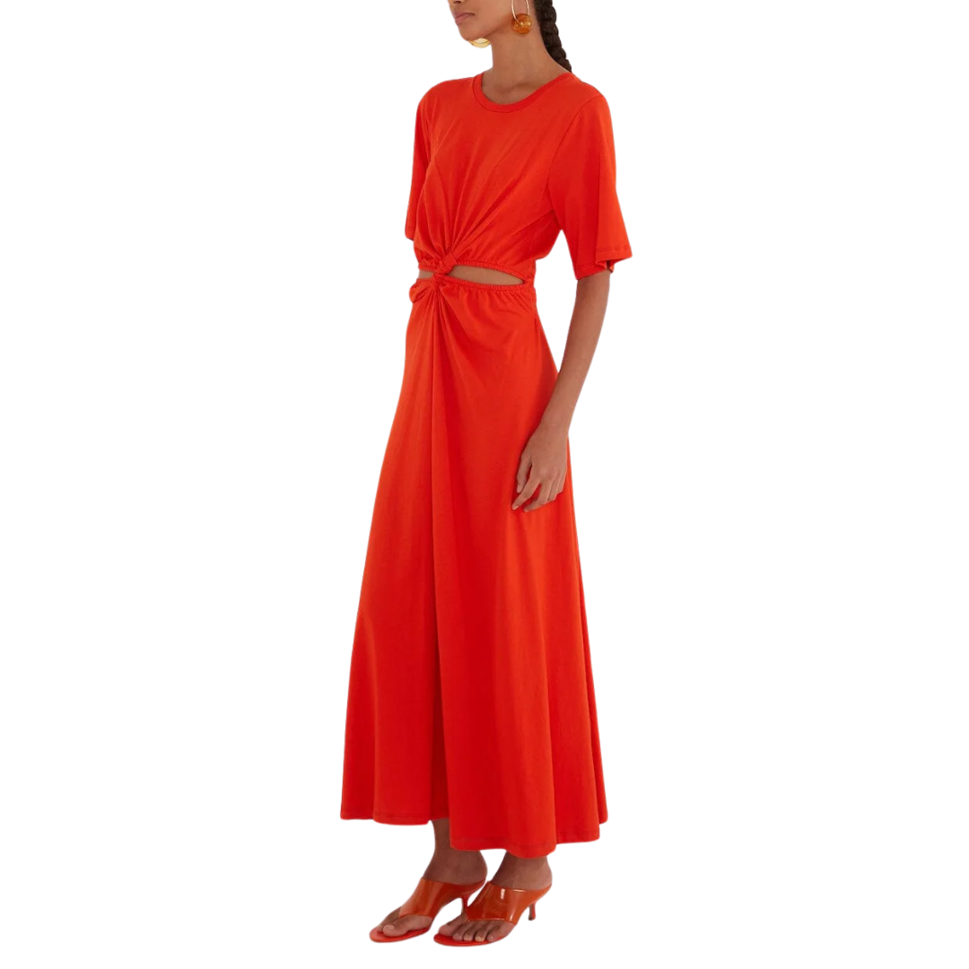 Cut-Out Short Sleeve Maxi Dress in Red
