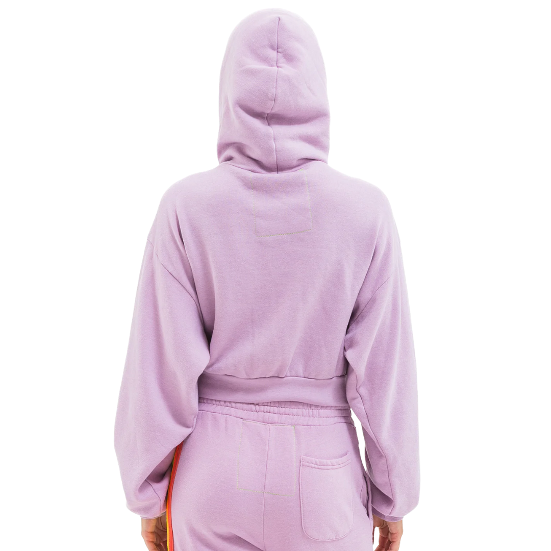 5 Stripe Cropped Zip Hoodie in Mauve/White Neon