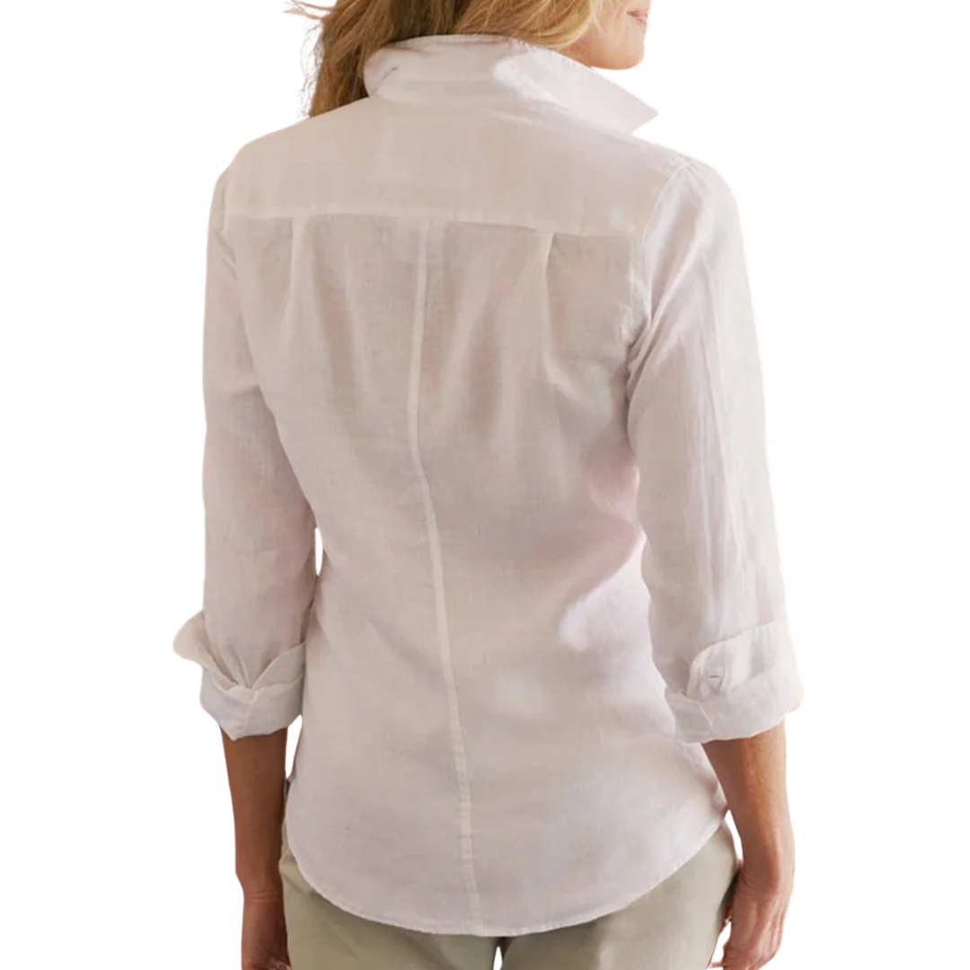 Barry Tailored Button-Up Shirt in White Linen