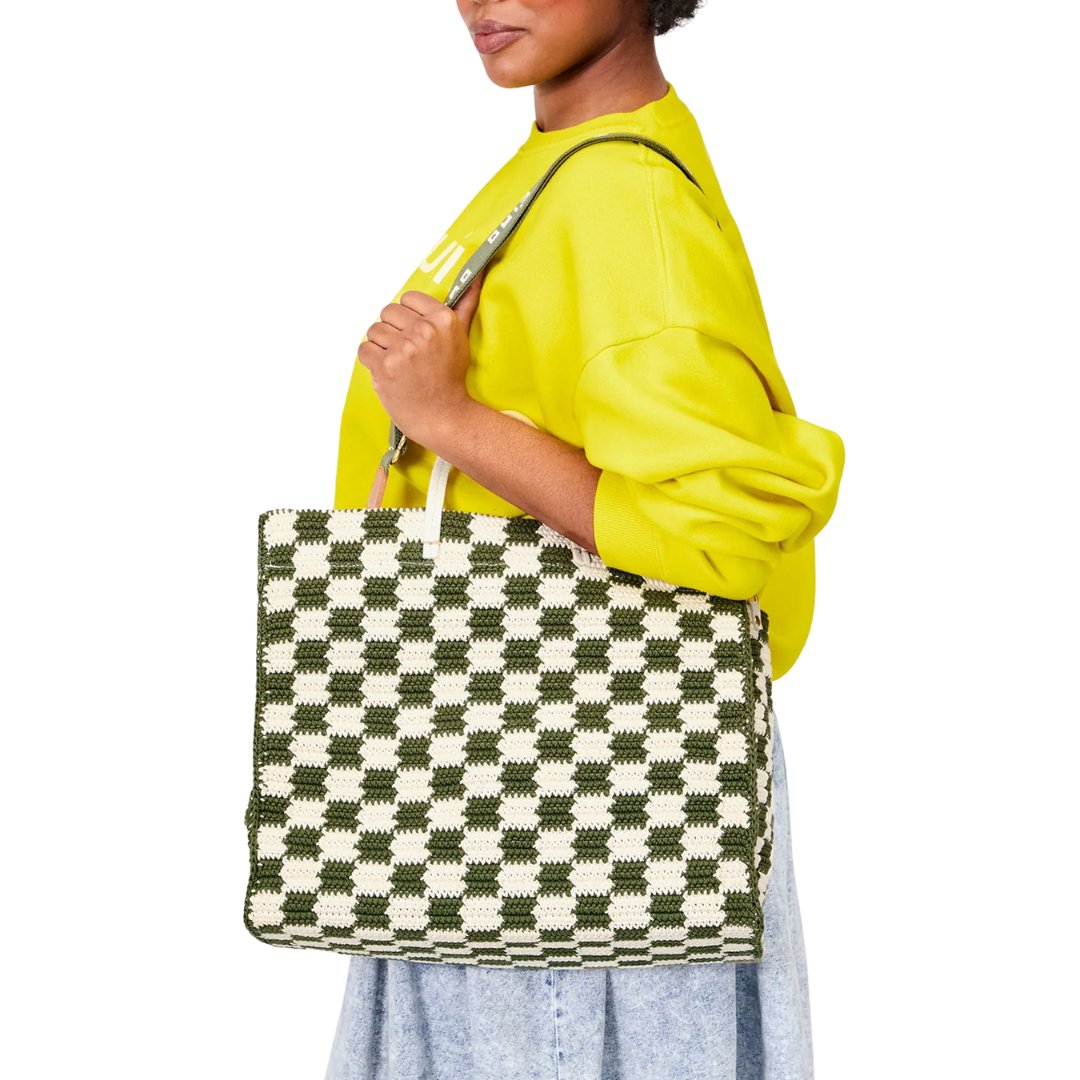 Summer Simple Tote in Olive/Cream Crochet Checker