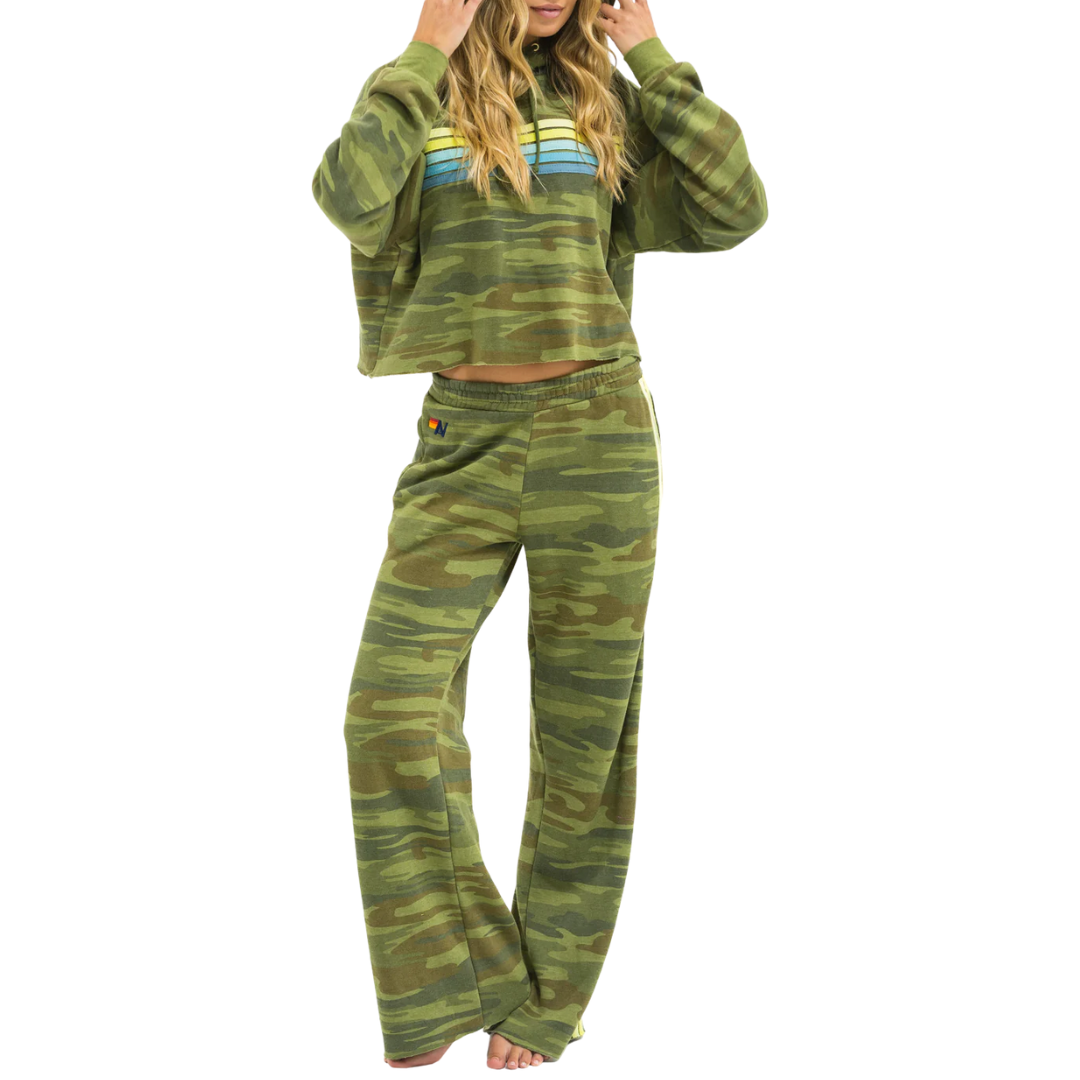 5 Stripe Wide Sweatpants in Camo/Lime/Aqua