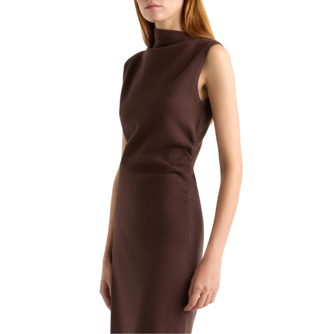 Abel Asymmetric-Neck Dress in Umber