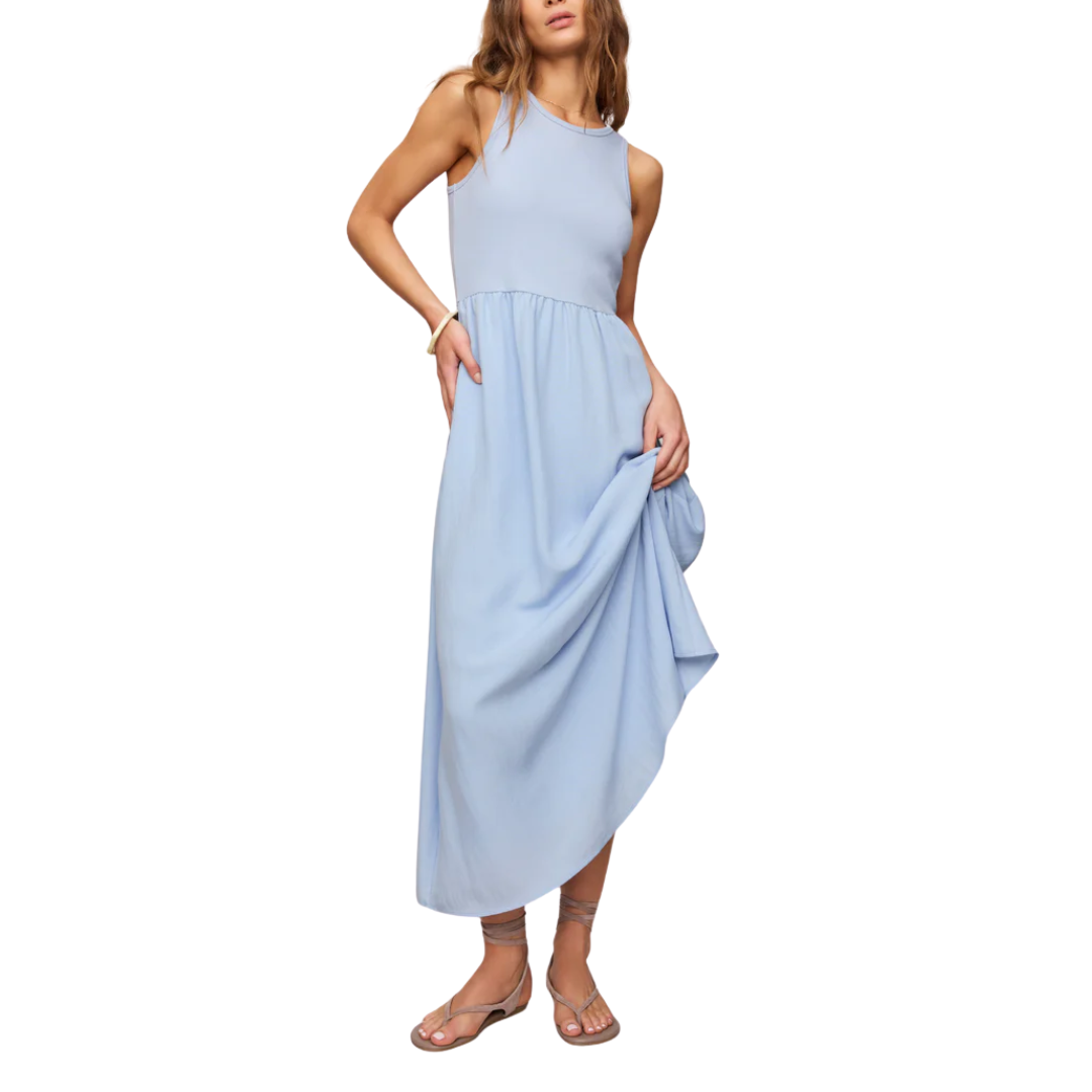 Charlotte Rib Midi Dress in Blue Light