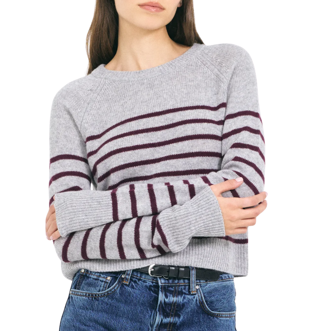 Blakely Cashmere Crewneck in Heather Grey Combo