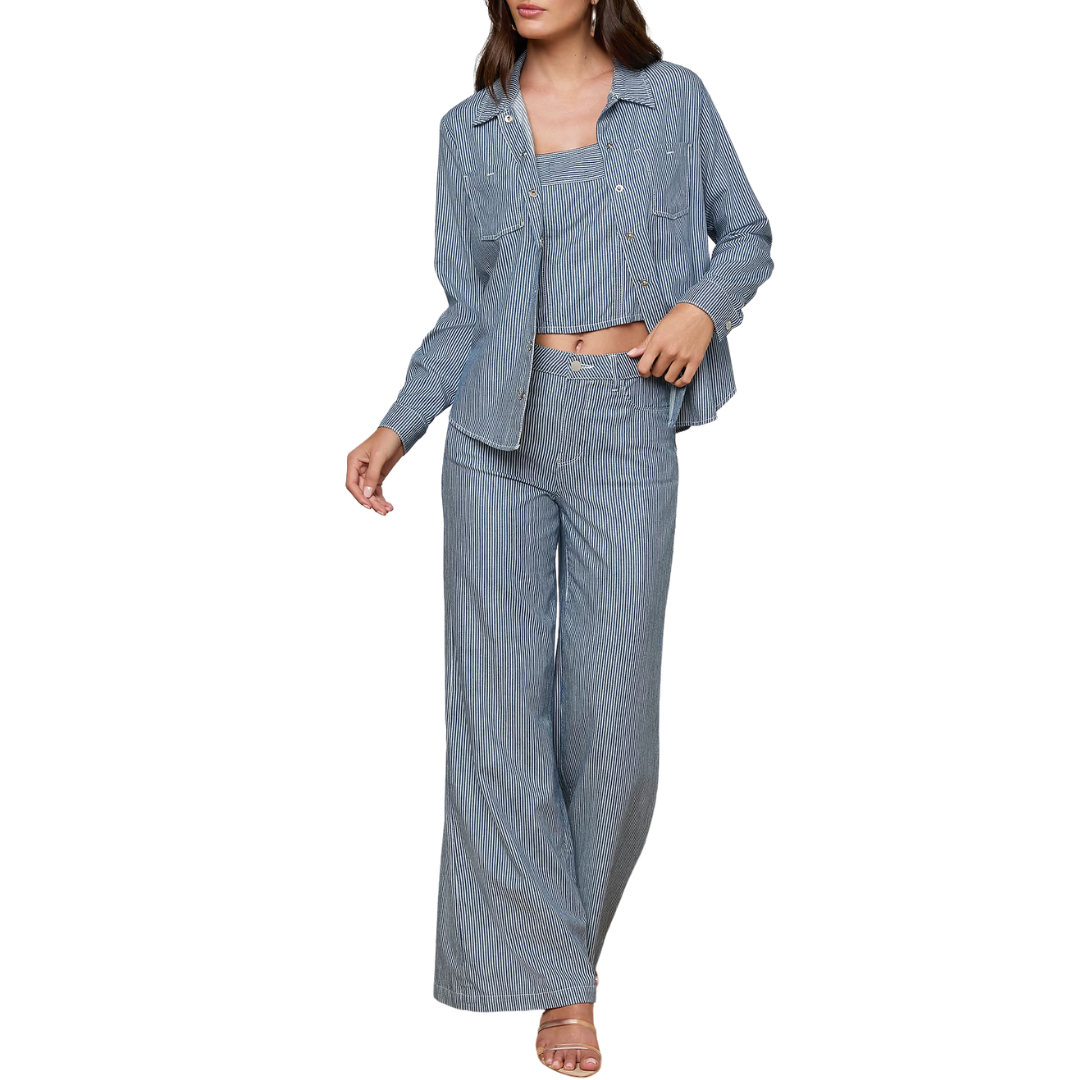 Amara Wide-Leg Pant in Azure Blue Stripe