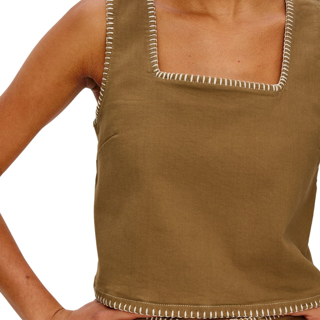 Carbon Top in Safari Embroidered