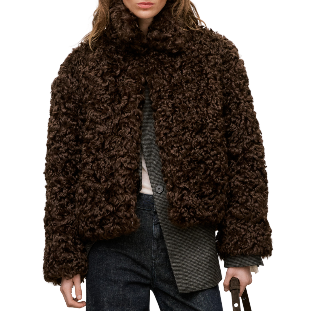 Faux Fur Jacket in Cinder Brown
