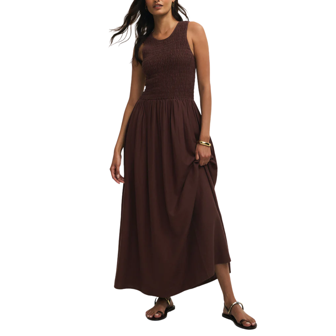 Z Supply Juniper Linen Maxi Dress in Chocolate Cherry