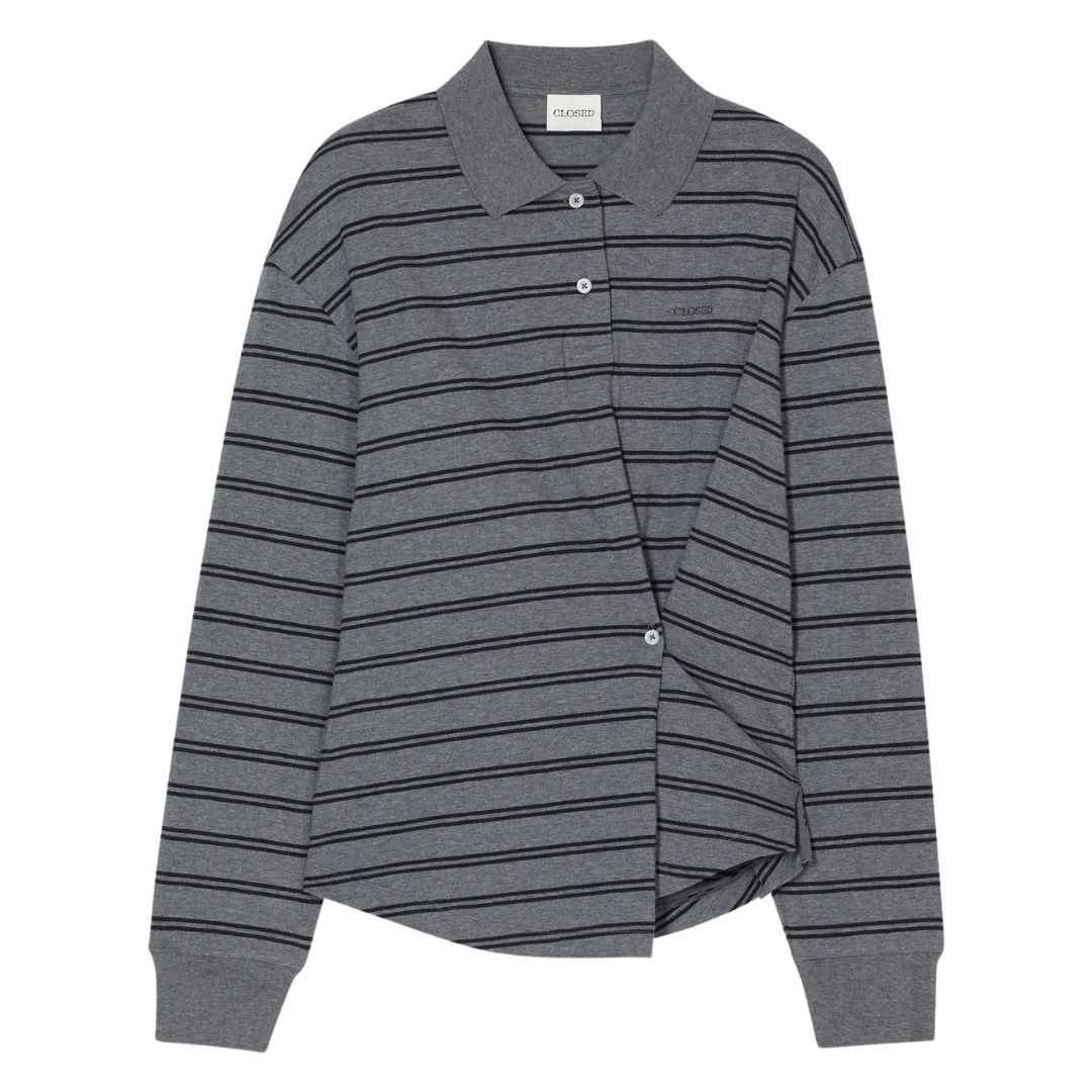 Polo Top With Wrap Detail in Dark Grey Melange