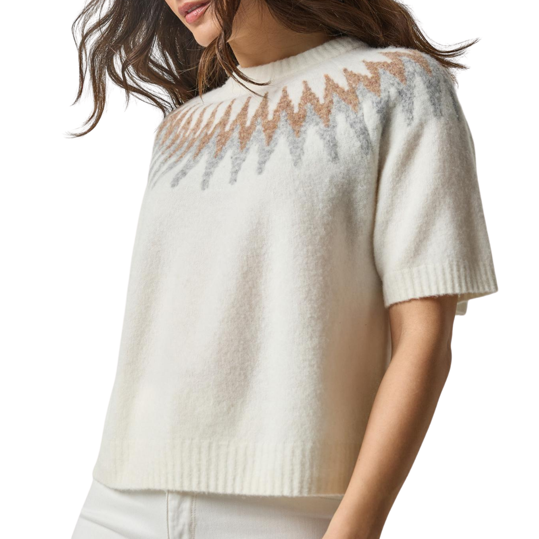 Short Sleeve Fairisle Sweater in Winter White