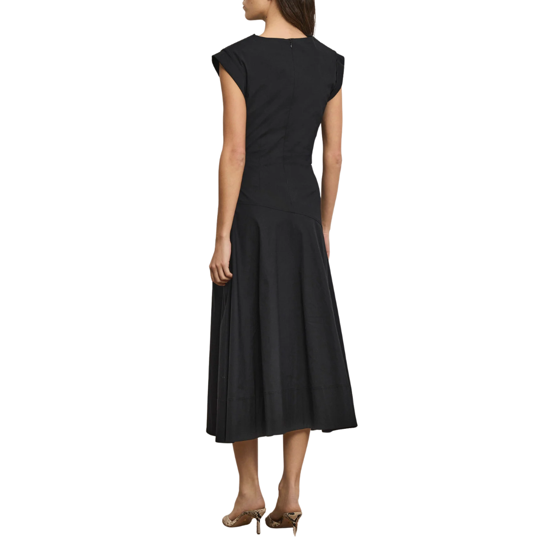 Lisette Cotton Poplin Midi Dress in Black
